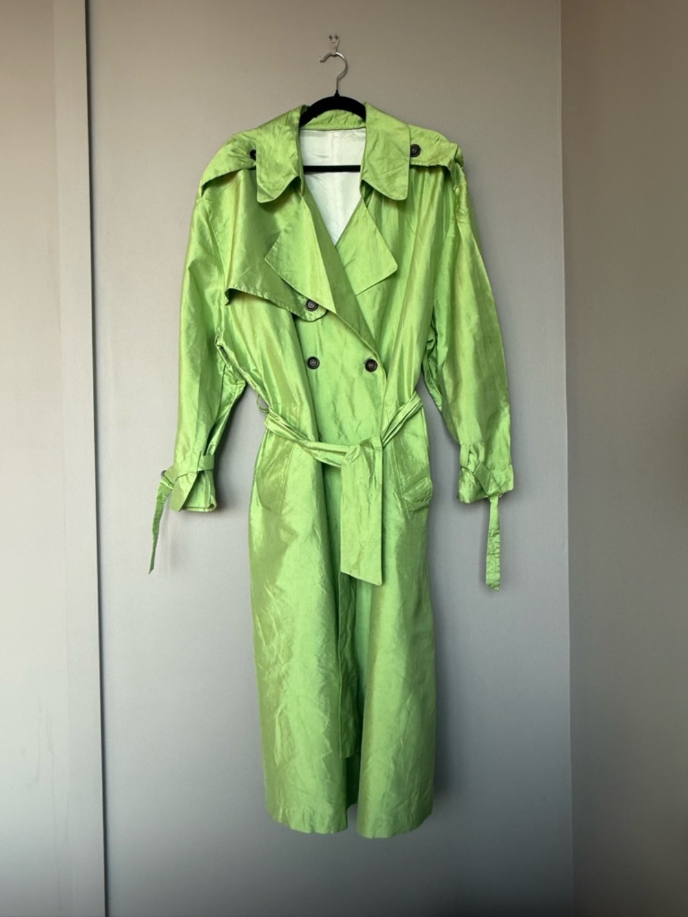 Lime Green Double-Breasted Trench Coat
